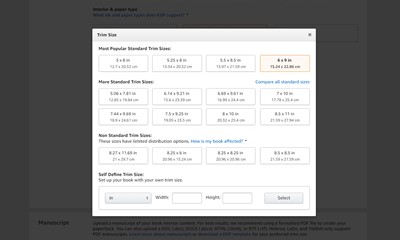 kdp amazon book sizes